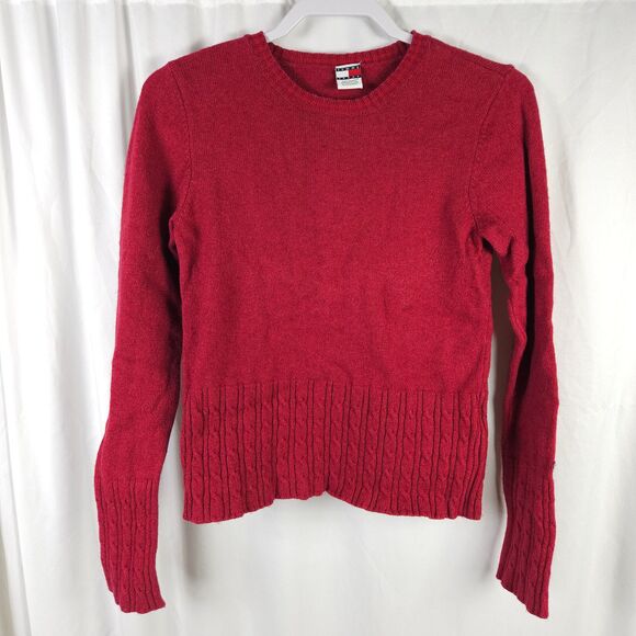 Tommy Hilfiger Jeans Youth Large Red Lambswool Crew Neck Pullover Sweater - Picture 1 of 8